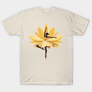 Ballet dancer in a beautiful yellow dress and a lotus pose. Vector illustration of a ballerina, ballet performer T-Shirt